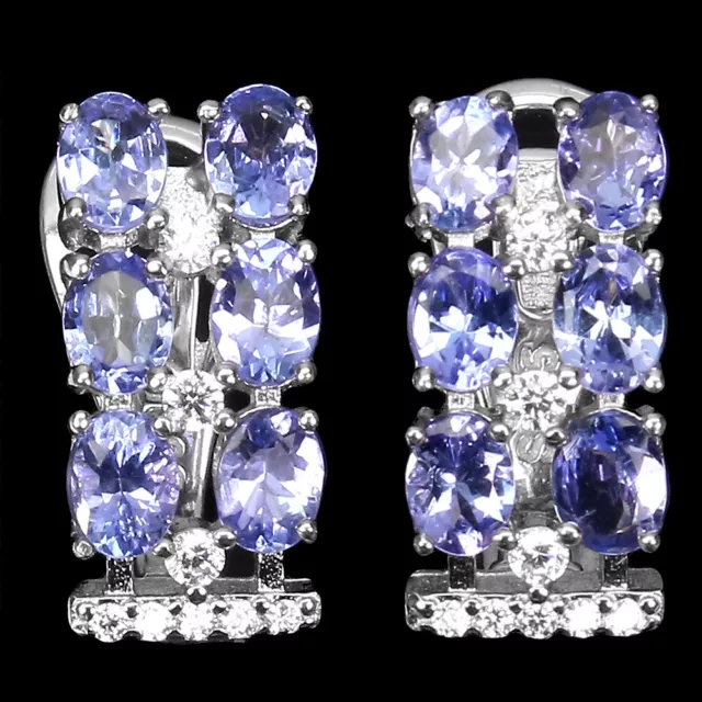 Non Chauffé Ovale Tanzanite Bleue 4x3mm Simulé Cz 925 Argent Sterling Boucles