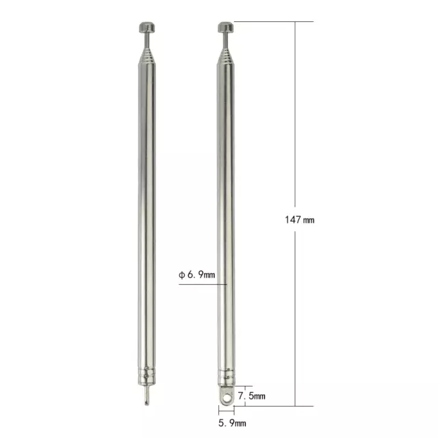 2X Repuesto 147mm 7 secciones Antena Telescópica Radio FM Fresado Plano Aéreo