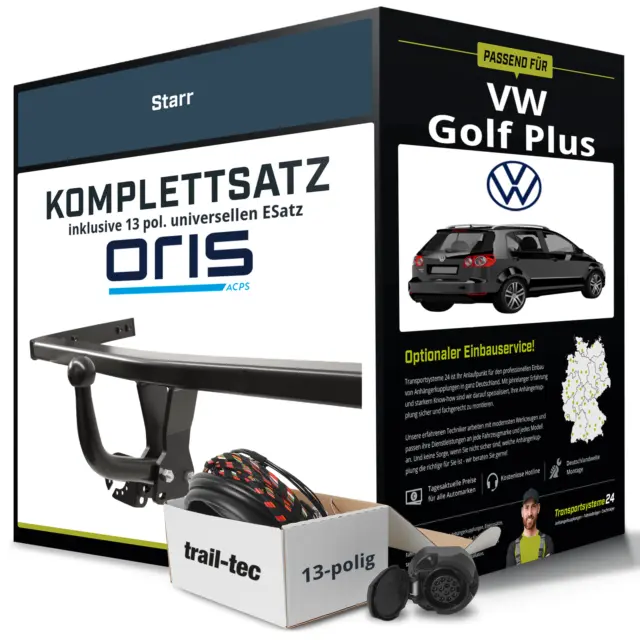 Für VW Golf Plus Typ 5M1,521 Anhängerkupplung starr +eSatz 13pol uni 05-09 NEU