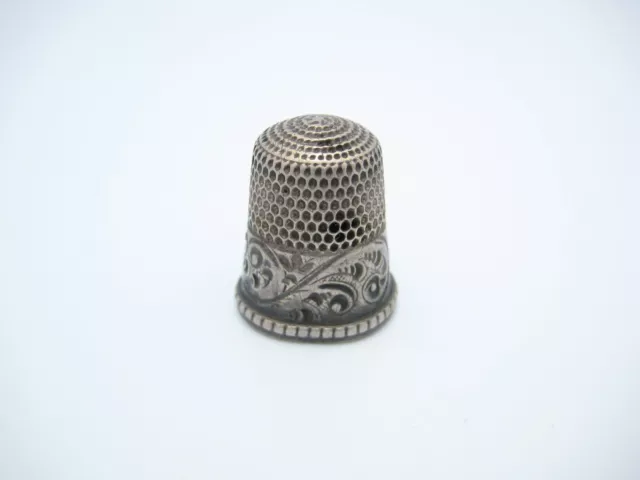 Simons Brothers Antique Sterling Silver Scroll Flower Sewing Thimble Size 10