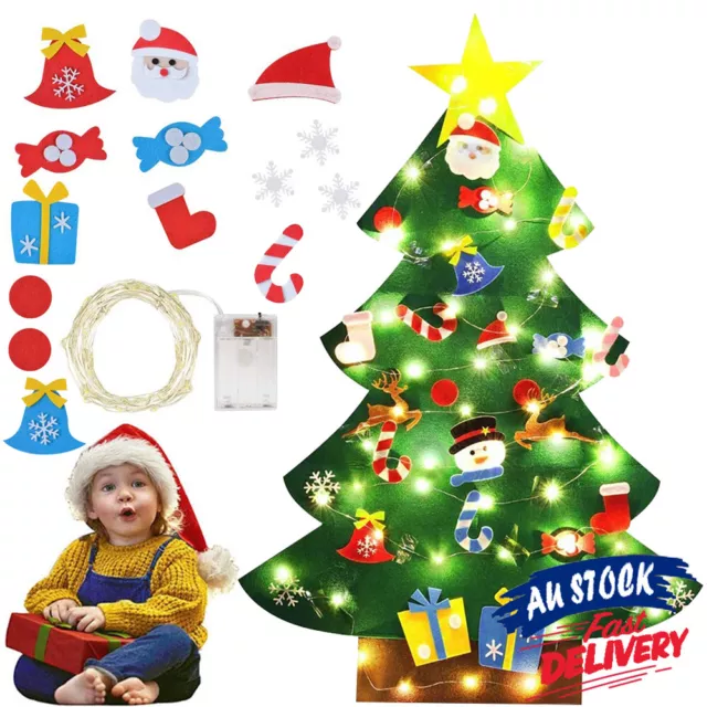 LED Felt Christmas Tree Set DIY with Removable Ornaments Xmas Hand Craft Decor