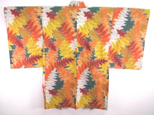 6702 Silk Vintage Japanese Kimono Haori Jacket Leaf Meisen Long