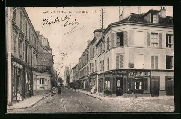 CPA Creteil, La Grande Rue, Vins Traiteur 1904