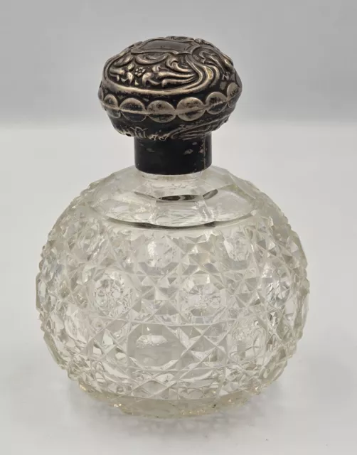 Antique  Birmingham Sterling Silver and Cut Glass vanity perfume bottle Old