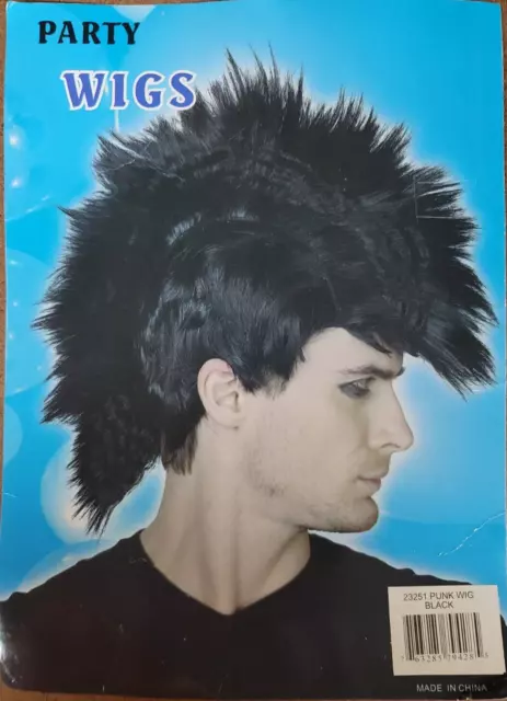 Party Wigs Mohawk Black Adult Size Punk Rocker Skater Goth Halloween