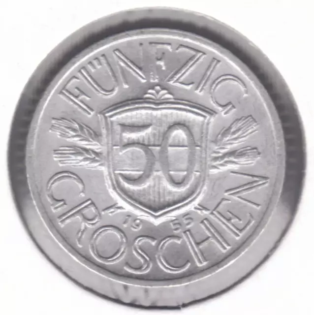 Austria 50 Groschen 1955 Aluminium Coin -  Eagle carries the Austrian Shield
