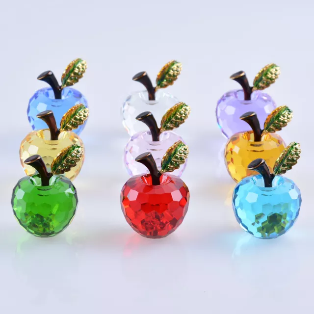 8 Colors Crystal Paperweight Glaze Apple Figurine Glass Wedding Decor Gift 40mm