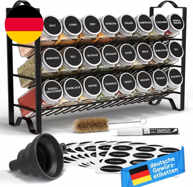 Deco Haus® Gewürzregal Stehend & Wand [MIT GEWÜRZDOSEN & ETIKETTEN] - Gewürz Org