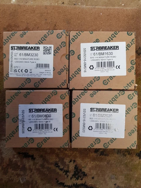 4 x granchio starbreaker rcbo 6amp 16amp 20amp & 32amp