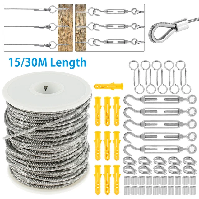 Besdiyart 70 Pcs Garden Wire Rope Kit, 30 PVC Coated 3 304 Stainless