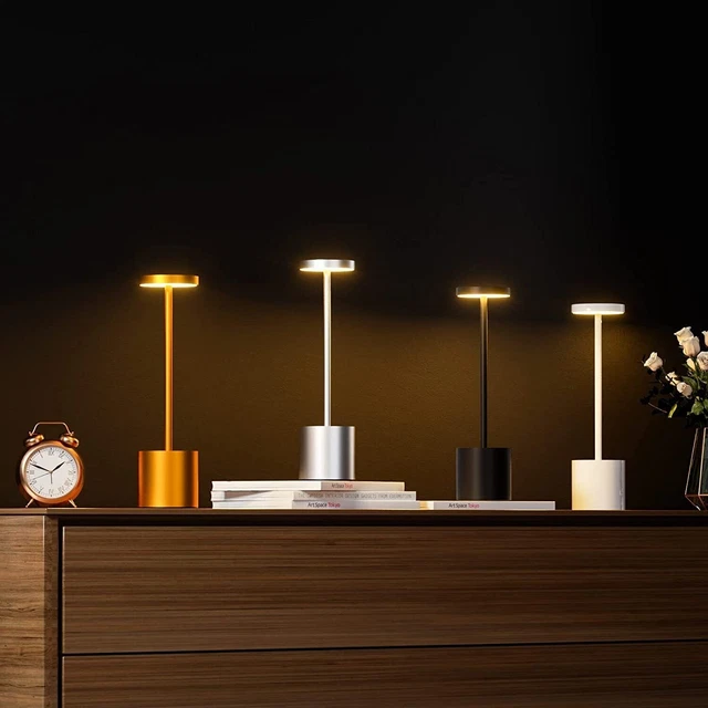 Lampada Da Tavolo Touch Led Ricaricabile Bar Hotel Ristorante Oro Nero Bianco