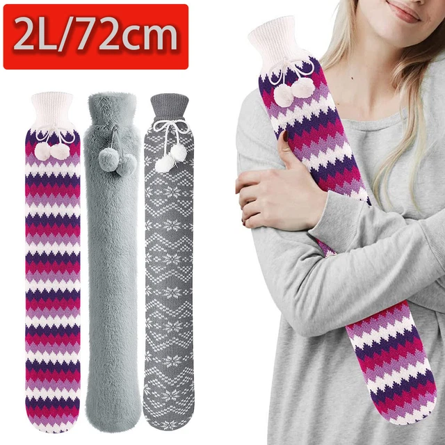 Wärmflasche 2Liter XXL Schlauch mit Bezug Deckel Extra Lang 72cm Bettflasche Neu