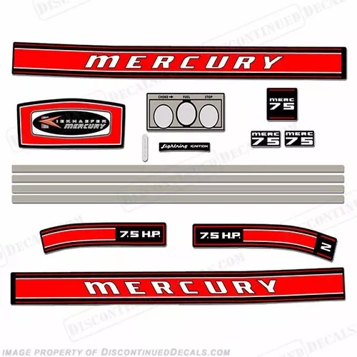 Fits Mercury 1969 7.5hp Outboard Decal Kit - Reproduction Decals In Stock!