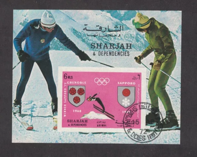 Sharjah - Sapporo Olympics Skiing 1972.  Souvenir Sheet. Cancelled   #02 SHAHSK