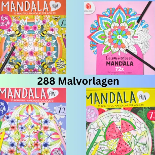 4 Mandala Malbuch für Erwachsene 288 Motive Malen Zeichnen Ausmalen Malbuchset