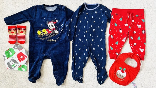 Bundle Of Baby Boys Winter Clothing Christmas Romper Sleepsuit Age 3-6 Months