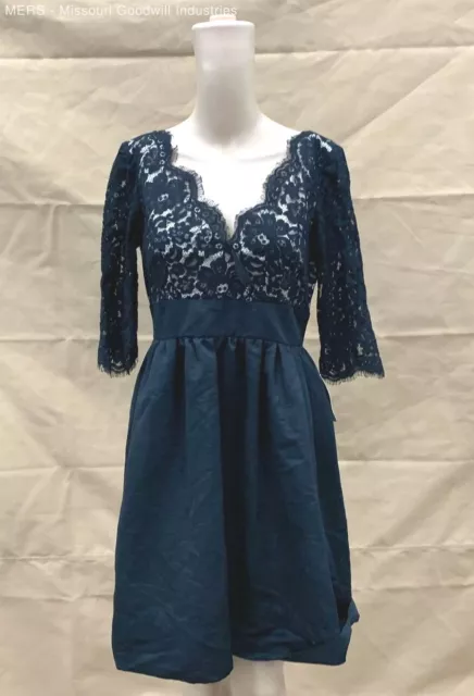 ELIZA J WOMENS Dress 6 Black Faille Fit Flare Scalloped Lace Cocktail Evening 47.58 PicClick