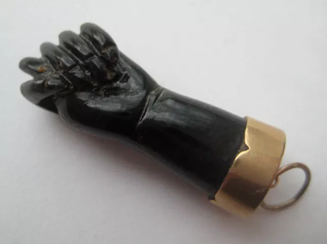 VTG Carved Gold Setting Evil Eye Protection FIGA Fist Good Luck Charm Brazil Box