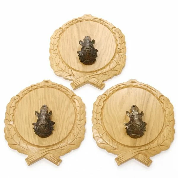 3 Pieza Keilerschilder Tallado Roble Claro Af 17,5 CM Con Jabalí Cabeza