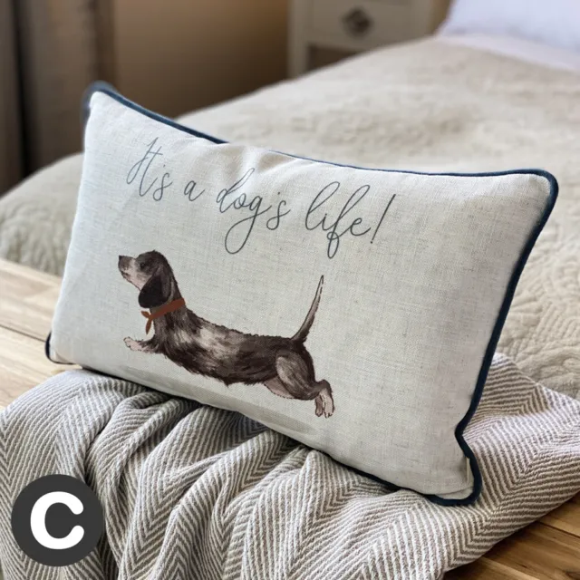 Luxury Boudoir Rectangular Cushion Painted Dachshund Dog Linen Feel Cushion