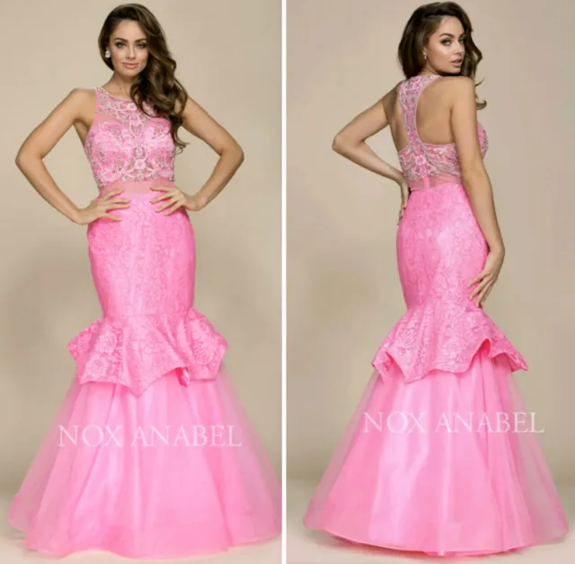 NWT Nox Anabel - 8284 Embellished Mermaid Prom Gown Formal dress S,M,LXL, Pink
