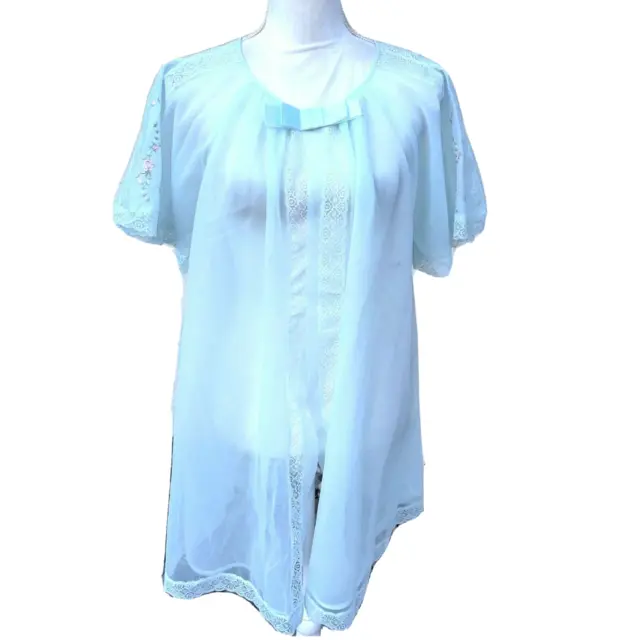 Shadowline Vintage Womens Robe Size Medium Baby Blue Chiffon Double Layer Nylon