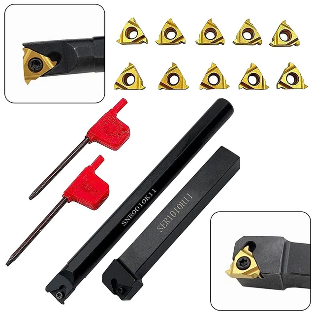 Ensemble Support Interne Externe Outil Filetage Tour Avec Inserts Carbure - Clé Inclus