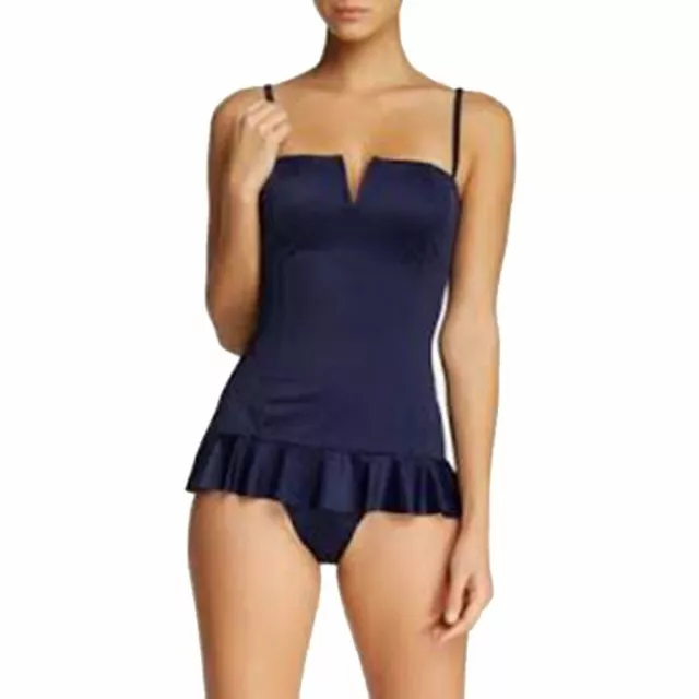 SPANX Swim-X Ruffle Swim Dress One Piece Slimming Swimsuit NAVY splash NEW MSRP$