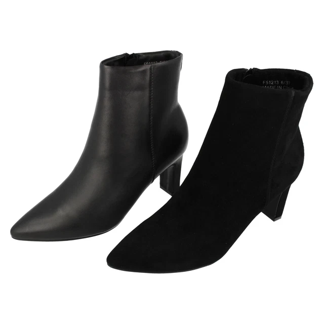 Femmes Spot On Talon Haut Cuir Bottines Avec Bout Pointu : F51213