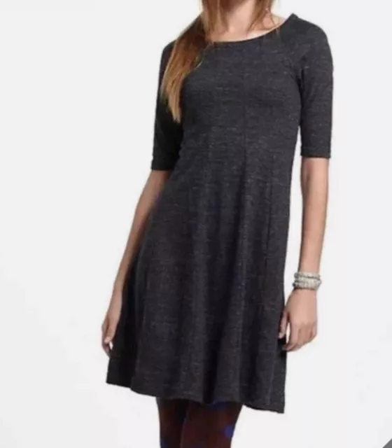 Ganni Anthropologie Small Threaded Trails Gray Winter Jersey Swing Dress F15