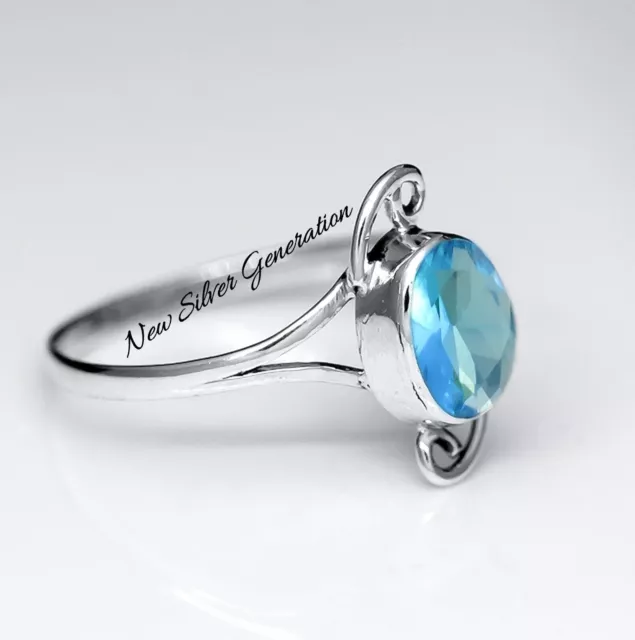 Beautiful Blue Topaz Gemstone 925 Sterling Silver Handmade Ring All Size