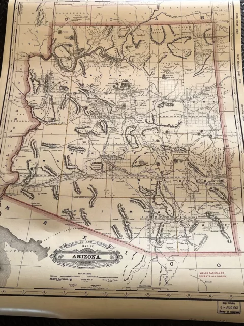 Arizona 34X48 Laminated Wall Map Repro Print Railroad  Library of Congress 1961