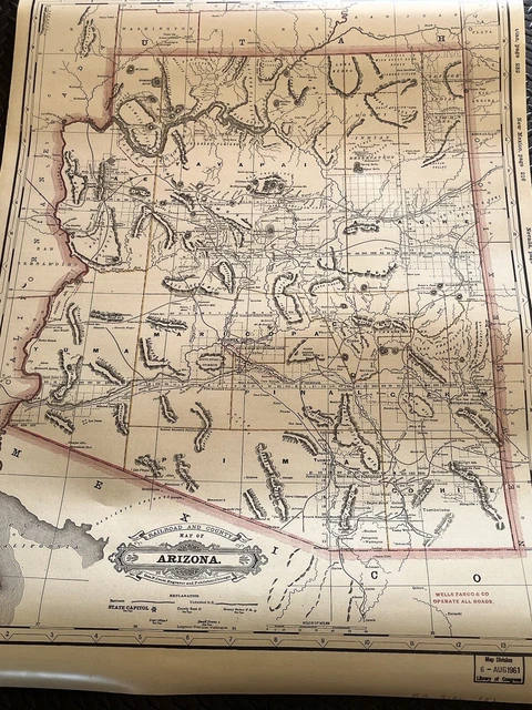 Arizona 34X48 Laminated Wall Map Repro Print Railroad  Library of Congress 1961