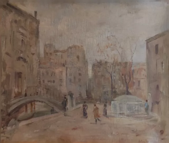 Dipinto Olio Su Tela Arturo Ferrari (1861-1932), Scorcio Vecchia Milano