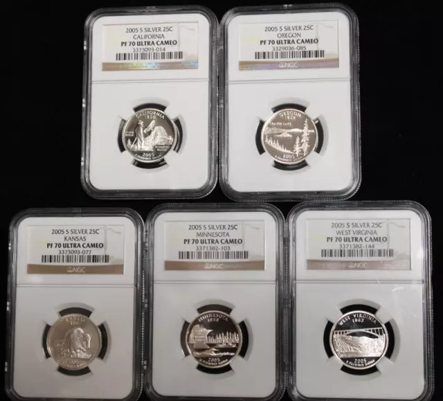 (5) Set 2005 S Silver 25C Quarter America The Beautiful NGC PF70 Ultra Cameo