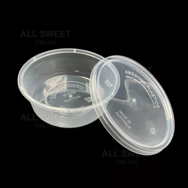 48pk 280ml Take Away Food Container With Lid Plastic Round Clear Australian Made 3