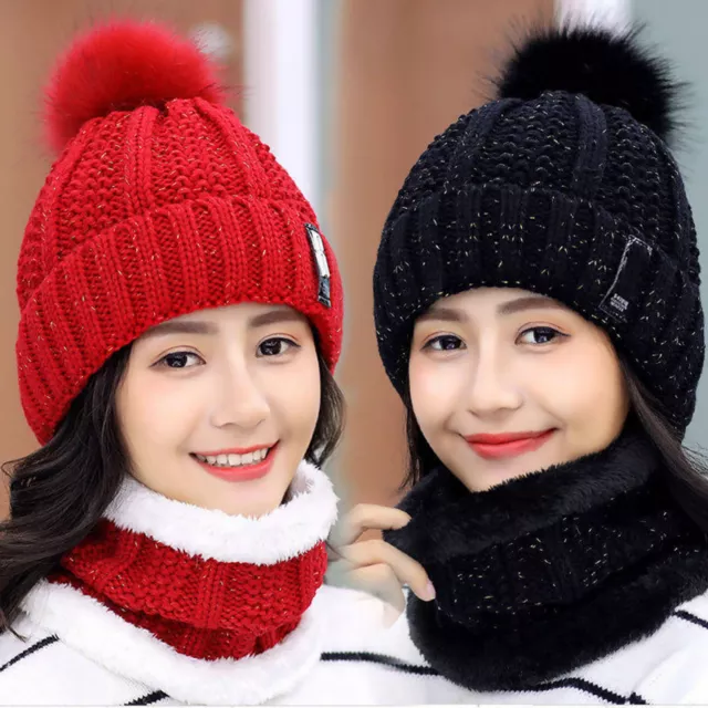 Women's Crochet Knitted Beanie Hat Scarf Set Neck Warm Winter Wool Ski Snow Caps