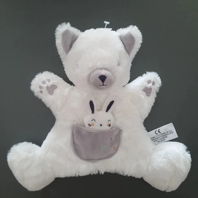 Doudou Ours Chat Blanc gris Poche Étoiles Marionnette kiabi simba toys Neuf