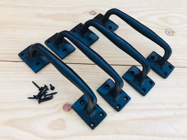 4 LARGE Cast Iron Handles Door Hardware Pull Gate Shed EASY GRIP Grasp Barn Shed