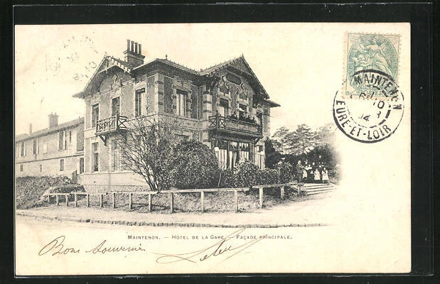 CPA Maintenon, Hotel de la Gare, Facade principale 1904