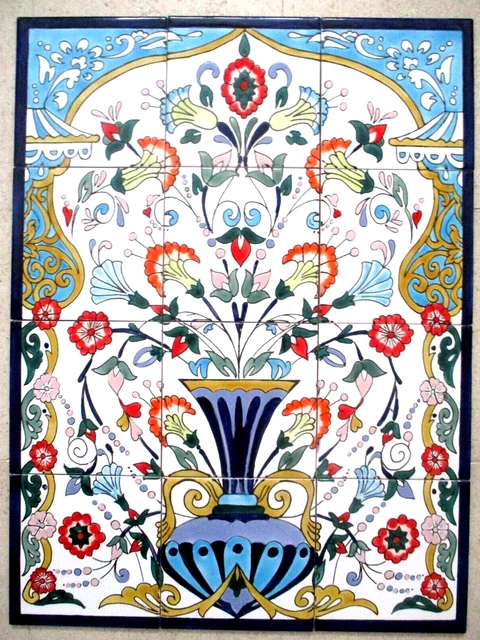 Ceramic tile art Mosaic wall mural Arabesque Panel floral BACKSPLAH  18" x 24"