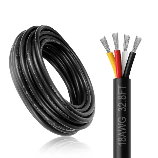 18 Gauge 4 Conductor Wire, 32.8FT Black PVC Stranded Tinned Copper Wire, 18/4