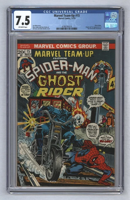 Marvel Team-Up #15 1st Spider-Man Meets Ghost Rider White Pages 1973 CGC 7.5