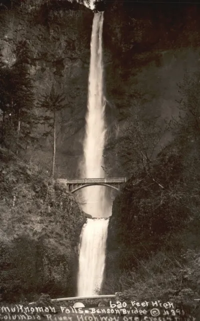 Multnomah Falls Benson Bridge Columbia River Hwy Oregon RPPC Vintage Postcard