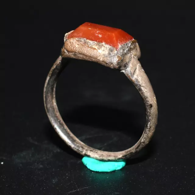 Genuine Ancient Roman Silver Signet Ring with Carnelian Bezel Ca. 1st Century AD