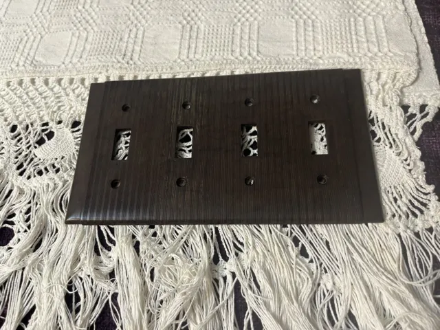 Rare Vtg FOUR Light TOGGLE Switch Plate Cover Brown Uniline Bakelite Striped