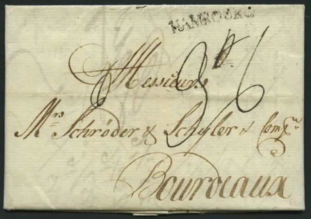 HAMBURG 1779, HAMBOURG, L1 auf Brief n. Bordeaux, Pracht