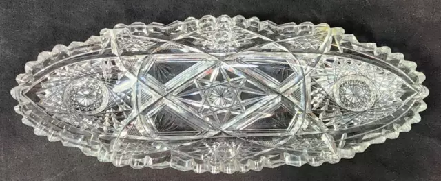 American Brilliant Cut Glass Dish ABP Crystal 11.5" Oblong celery Bowl LOVELY