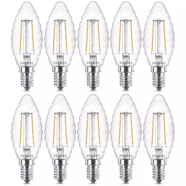 10 x Philips LED Filament Kerzen 2W = 25W E14 klar gedreht warmweiß > UVP 49€