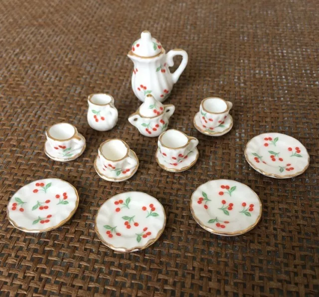 15 Dollhouse Miniature Porcelain Kitchen Dinnerware Coffee Tea pot Cup set 1:12